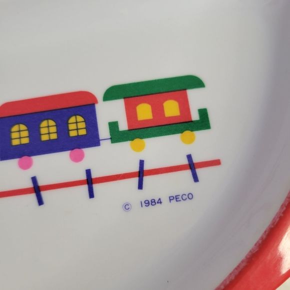 Vintage 1984 Peco Ware Melamine Children's Divided 3 Section Plate Red Bowl Set - Picture 4 of 9